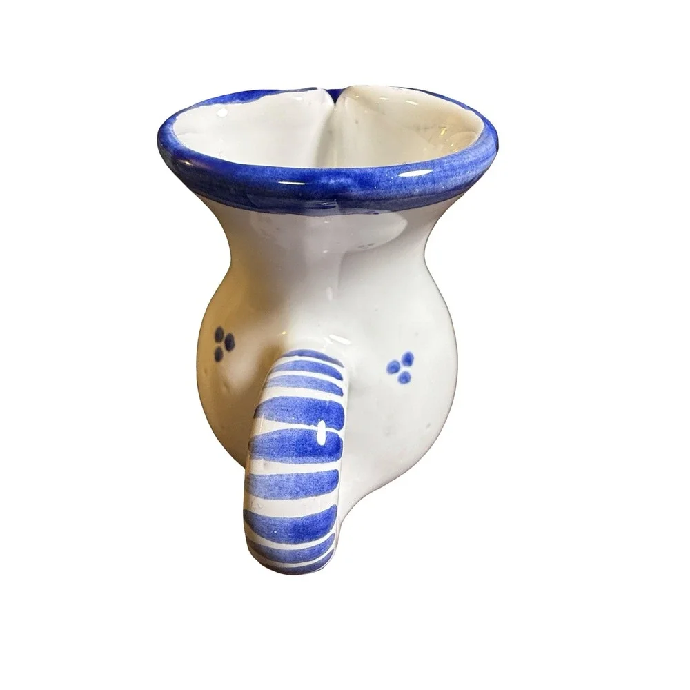 Modra Slov Ludova Majolika Cobalt Blue White Floral Ceramic Mini Pitcher Czech